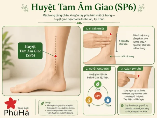 Vị trí huyệt Tam Âm Giao SP6 hỗ trợ ngủ ngon